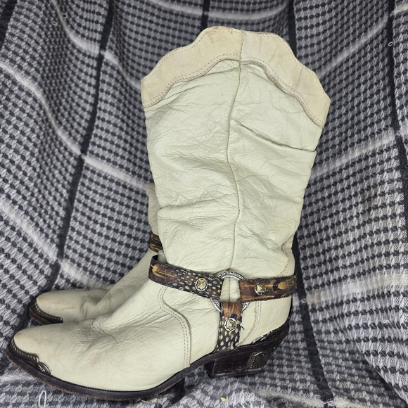 VINTAGE ZODIAC USA LADIES COWBOY Cowgirl Western Leather BOOTS Women Size 7.5 - Picture 1 of 9